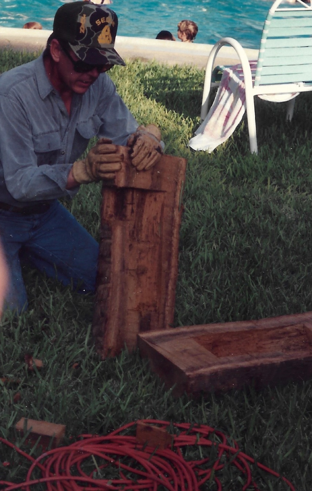 Steve Walker building special nesting housing for the red-crowned parrots in 1991